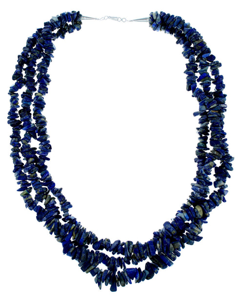 Sterling Silver And Denim Lapis Navajo 3-Starnd Bead Necklace SX108733
